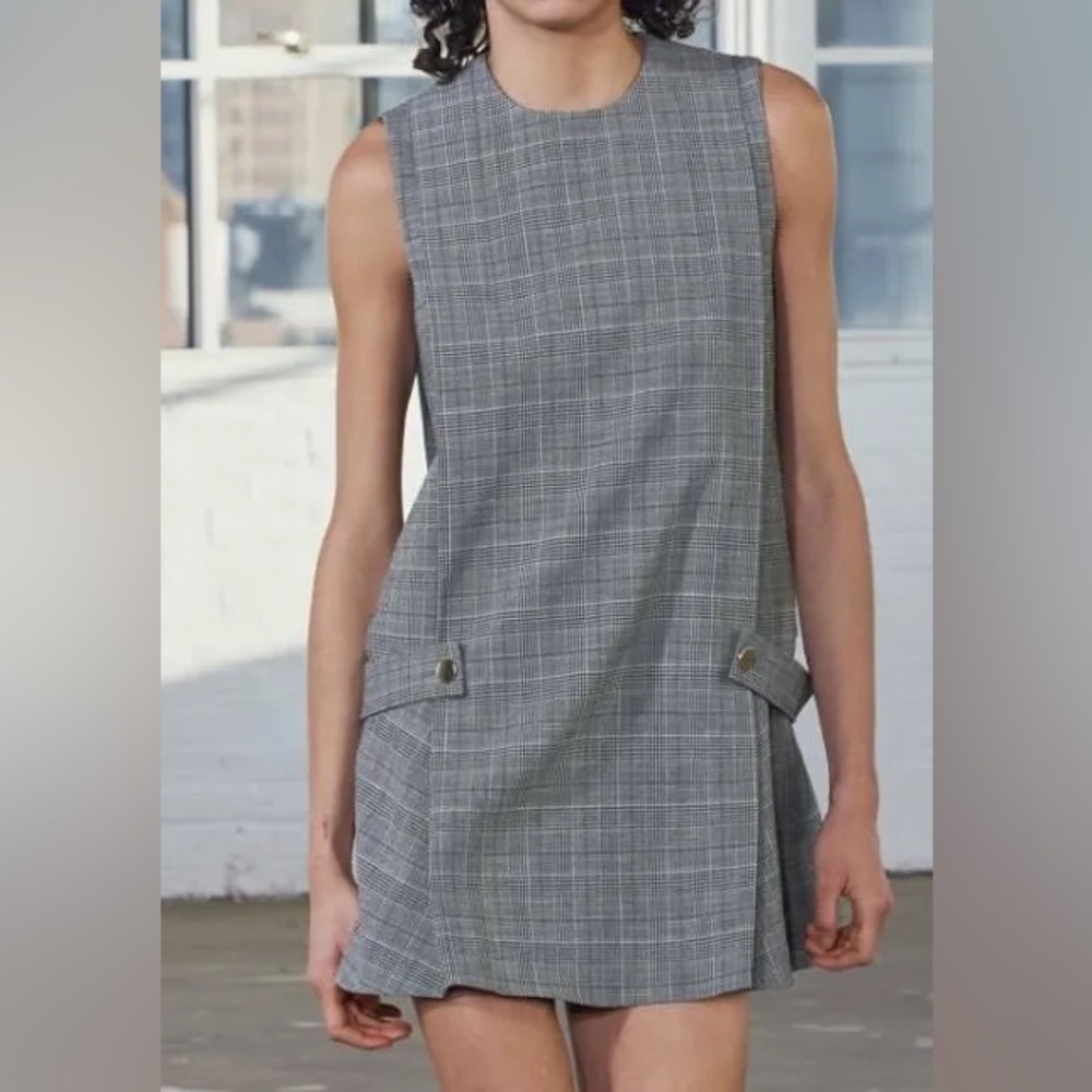 Zara Gray and White Plaid Sleeveless Dress